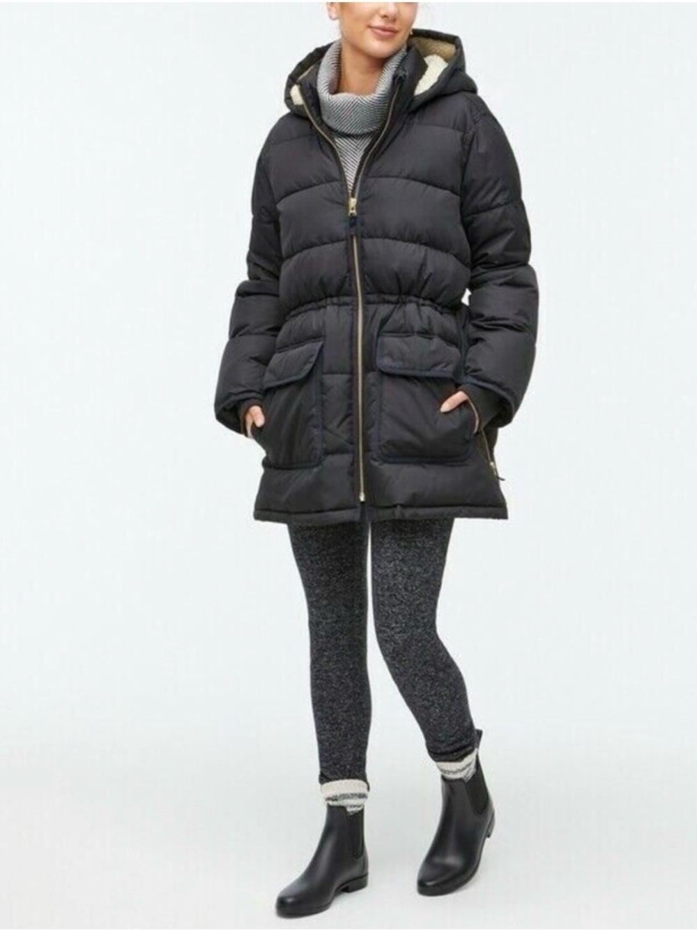 J. Crew Factory Vail Black Puffer Coat Size Small YKK Zipper